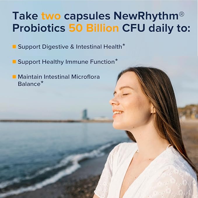 NewRhythm Gut &amp Feminine Health Bundle Probiotics 50 Billion CFU &amp Women's Probiotics 70 Billion CFU Daily Gut Health &amp Feminine Care 90 Capsules Total (Pack of 2)