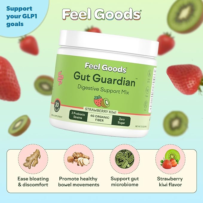 Feel Goods Gut Guardian Gut Health Powder Drink Mix - Probiotic Fiber Powder with Prebiotics &amp L Glutamine for Digestive Health Bloating Relief &amp Digestion Support - Zero Sugar &amp Organic