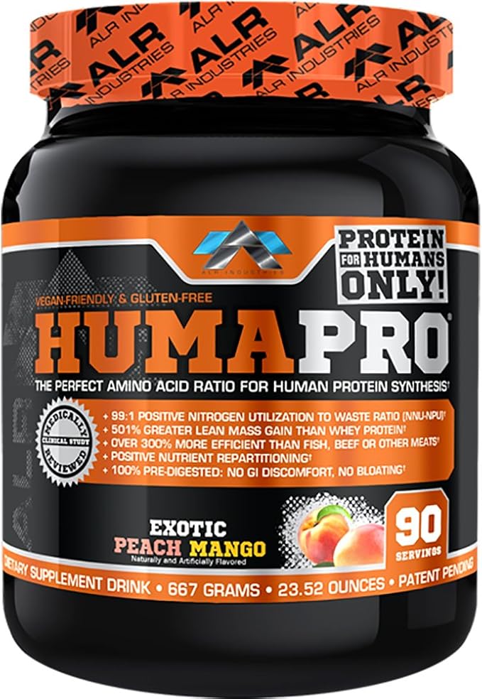 Humapro | Amino Acids Protein Matrix for Humans | 99% Utilization for Lean Muscle | Vegan Gluten Free | 667g / 90 Servings (Exotic Peach Mango)