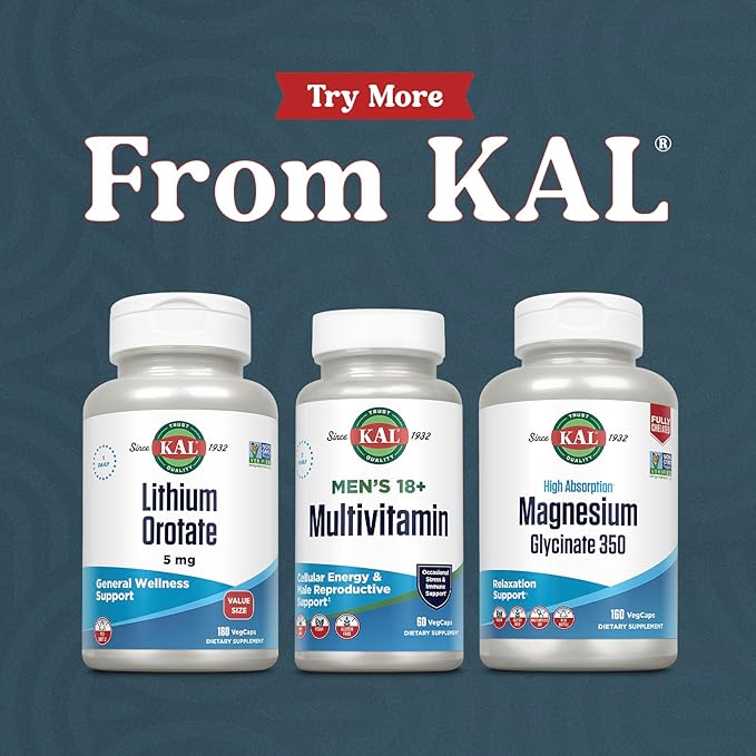KAL Men’s 18 Plus Multivitamin - 30 Essential Vitamins and Minerals - Vitamin D Vitamin C Zinc and More - Male Reproductive and Cellular Energy Support - Vegan Non-GMO - 30 Servings 60 VegCaps