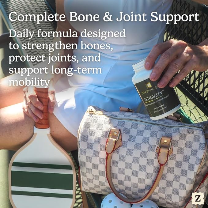 Zen Principle Zengility Joint Support &amp Bone Strength Supplement Fast-Acting Relief with Glucosamine MSM Plant Calcium Vitamin K2 &amp D3 Vegan Formula for Mobility &amp Comfort 240 Capsule