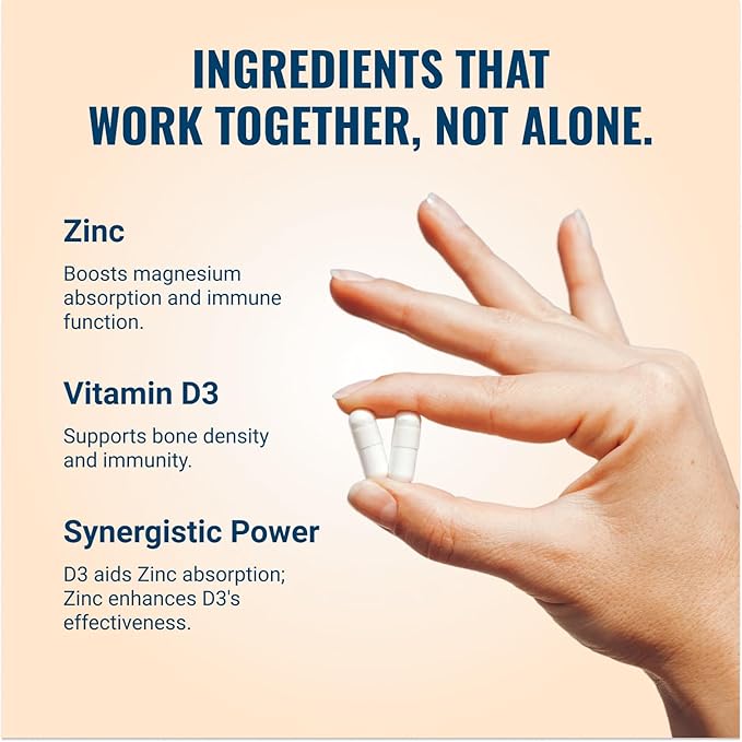 Live Conscious Magwell Magnesium Zinc &amp Vitamin D3 - Magnesium Glycinate Malate &amp Citrate - Triple Supplement for Women &amp Men - for Sleep Bone Heart Immune Support - 120 Caps