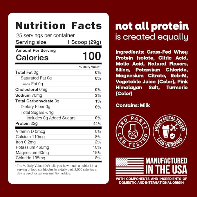 Jive Clear Protein Powder - 22g Grass-Fed Whey Isolate 25 Servings - Strawberry Acai Lemonade - 895mg of Electrolytes - Zero Added Sugar - Clear Drink Protein Water &amp Juice