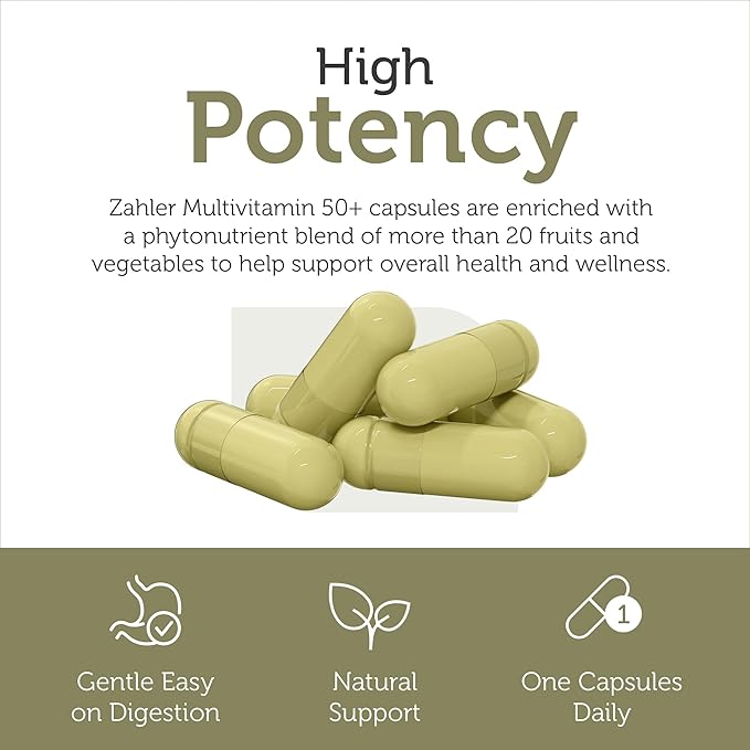 Zahler Multivitamin 50+ Iron-Free Formula + Lutein for Eye Health 60 Capsules.