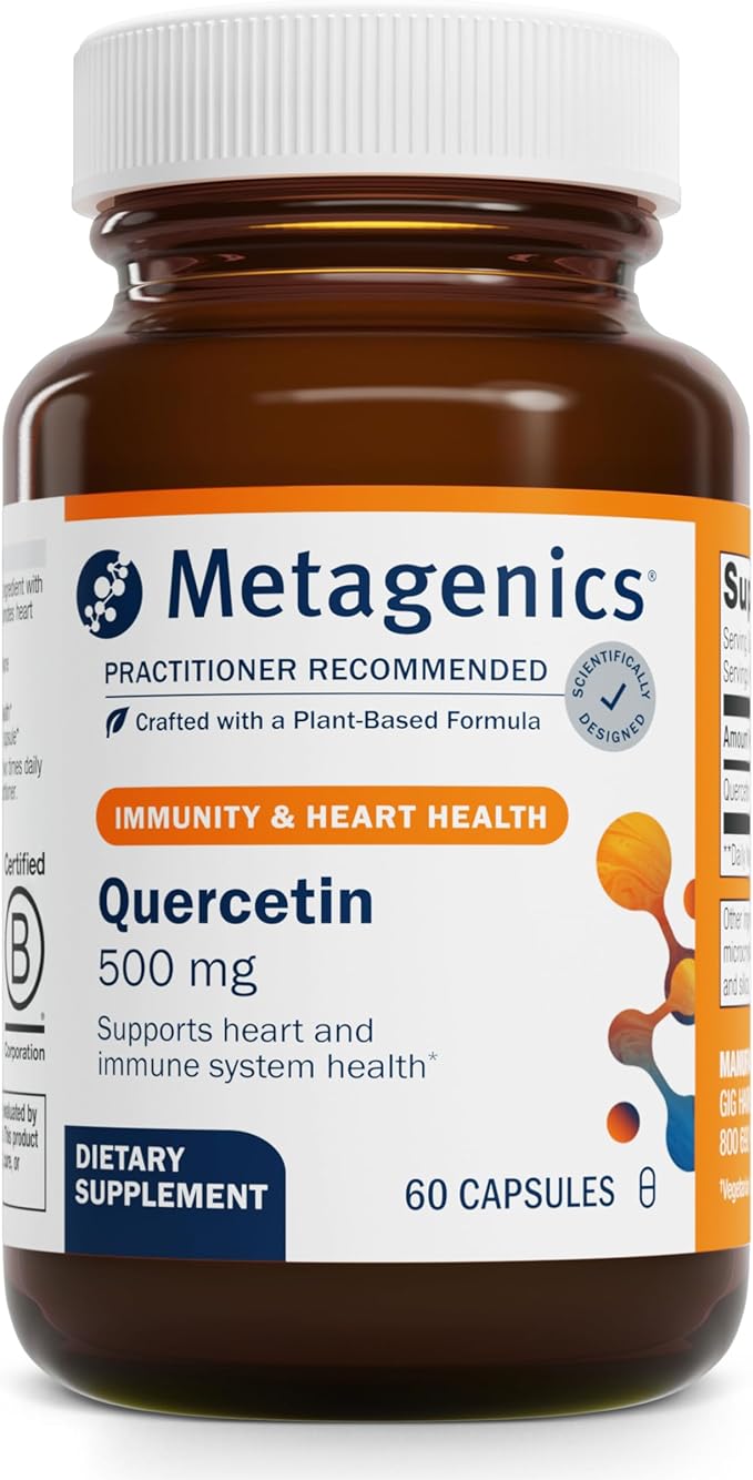 Metagenics Quercetin 500 mg Supplement - Immune &amp Cardiovascular Support Antioxidant Protection - Non-GMO Gluten-Free Vegan - GMP Certified Facility - 60 Capsules