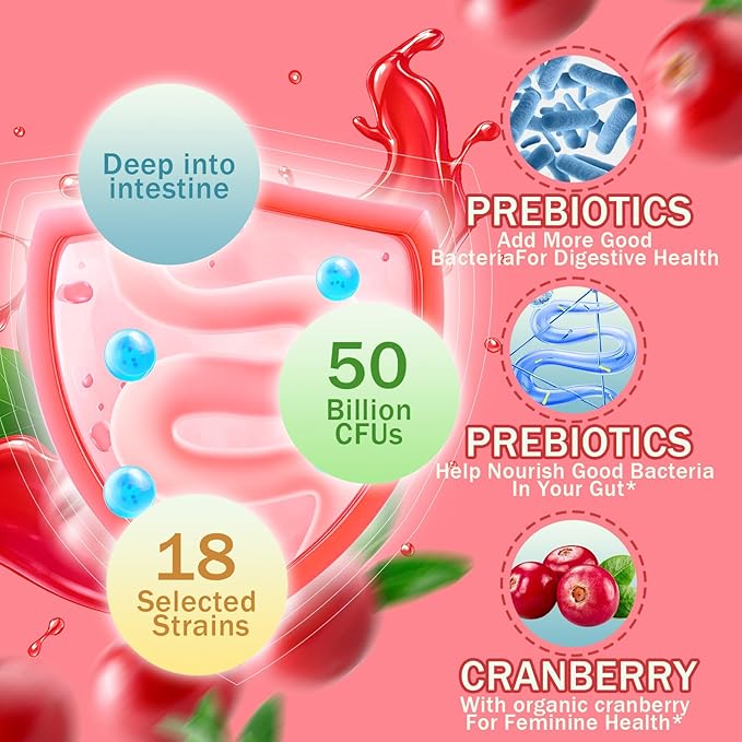 Vaginal Women Probiotic Feminine Balance pH Gummies for Healthy Odor Yeast Balance &amp Flora + Vitamin C for Immune Support -Cranberry Probiotics