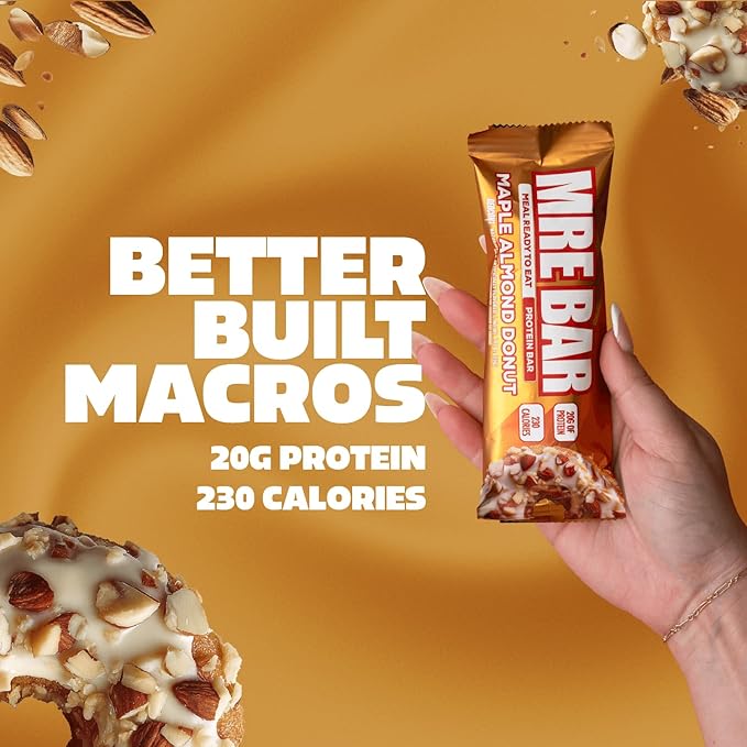 REDCON1 MRE Maple Almond Donut Protein Bars - 12 Count Snack Bars for Breakfast or Post-Workout
