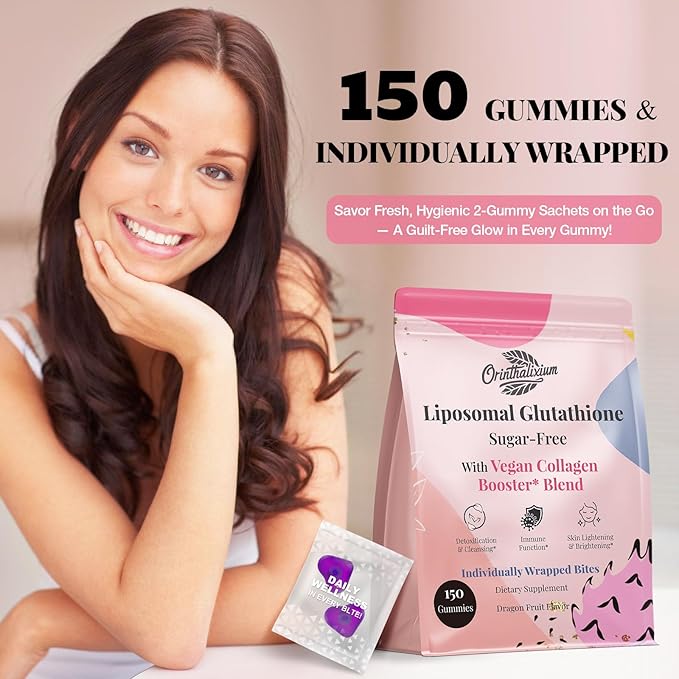 Liposomal Glutathione Gummies 1000MG - Sugar Free Reduced L-Glutathione with Vitamin C &amp Vegan Collagen - Antioxidant &amp Skin Wellness - 150 Count