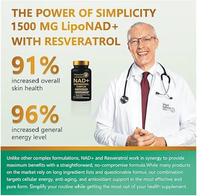 Liposomal NAD+ Resveratrol Complex 1500mg – Advanced Cellular Energy Anti-Aging DNA Repair Support High Absorption Liposomal Technology – 60 Capsules “3rd Party Tested – Eurofins”