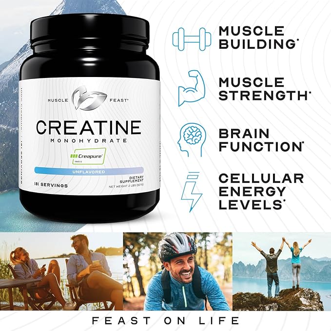 Muscle Feast Creatine + Isolate Bundle: 1 Creatine Powder (Unflavored 2lb) + 1 Whey Protein Isolate (Chocolate 2lb) | Premium Supplements Vegetarian Gluten Free