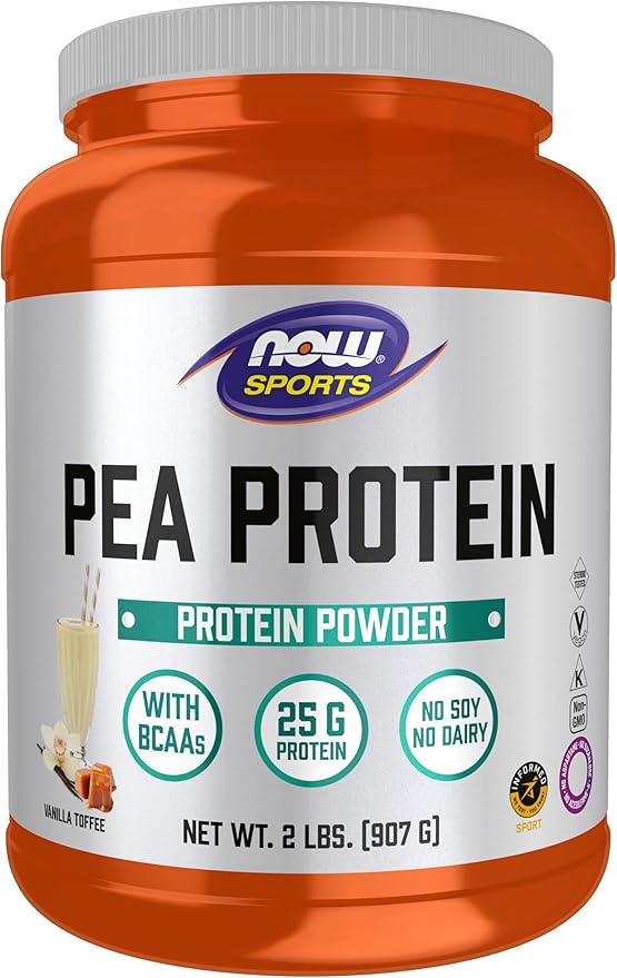 NOW Foods Sports Nutrition Pea Protein 25 g With BCAAs Easily Digested Vanilla Toffee Powder 2-Pound