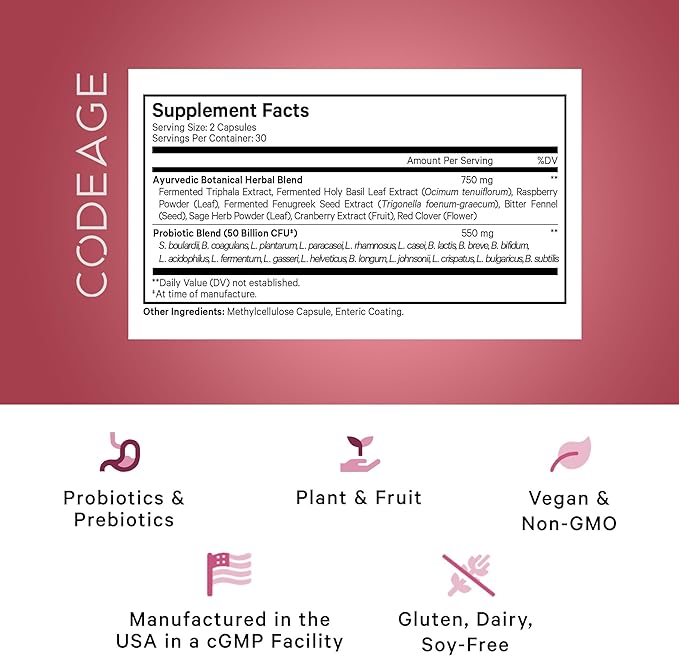 Codeage Women’s Probiotics Supplement - 50 Billion CFUs - SBO Probiotics &amp Prebiotics - Cranberries - Feminine Health - Fermented Botanical Blend Whole Food Supplement - Vegan Non-GMO - 2 Pack