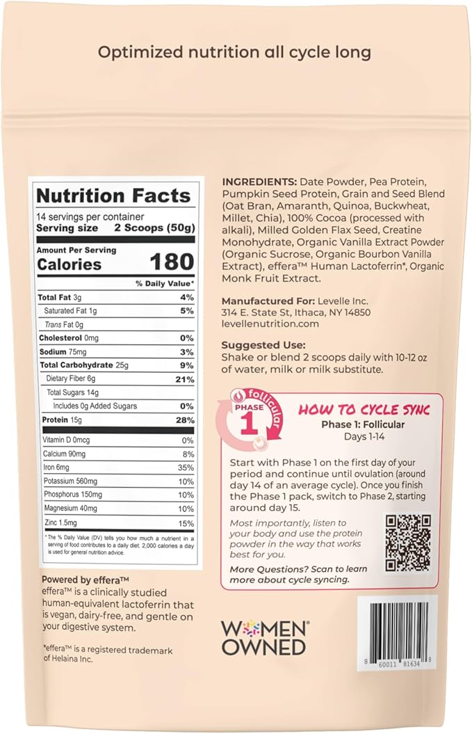 Boom Chocolata Plant-Based Protein Powder - Phase 1: Follicular | Pea &amp Pumpkin Protein | Iron Fiber &amp Vegan Lactoferrin | No Artificial Sweeteners