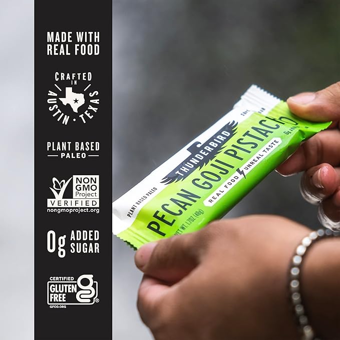 Thunderbird Bars Energy Snack Gluten-Free with Protein Healthy Real Food Vegan Paleo Non-GMO No Added Sugar Pecan Goji Pistachio Flavor (12 Count 1.7 oz. Bars)