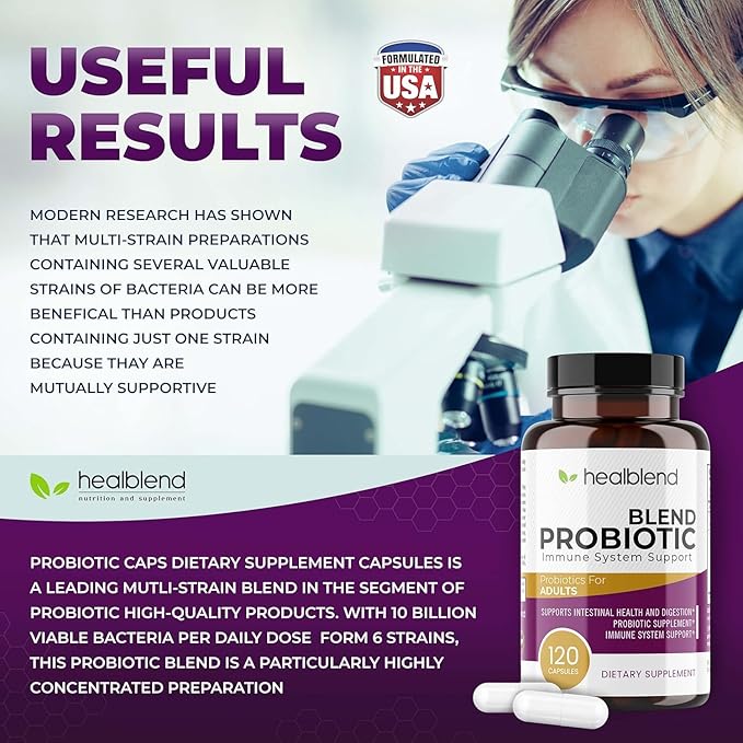 healblend Probiotic Caps Dietary Supplement Capsules Probiotic for Women and for Men Digestive Health Immune System Support Non-GMO Gluten-Free 120 Veg Caps (3)