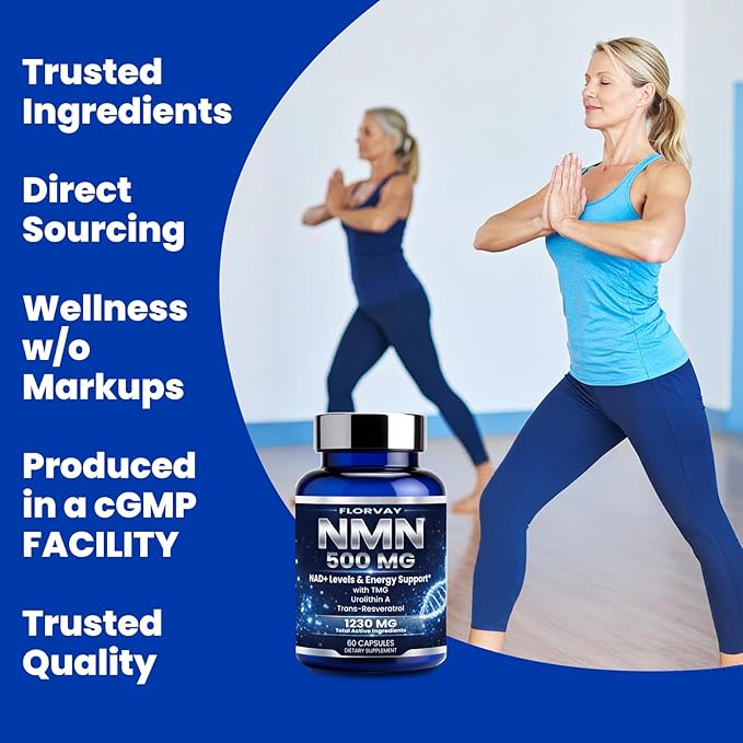 NMN NAD Supplement with Resveratrol – 1230mg Multi-Ingredient NMN Formula with TMG Urolithin A &amp Quercetin Daily Capsules for Women &amp Men mnm Supplement 60 Count