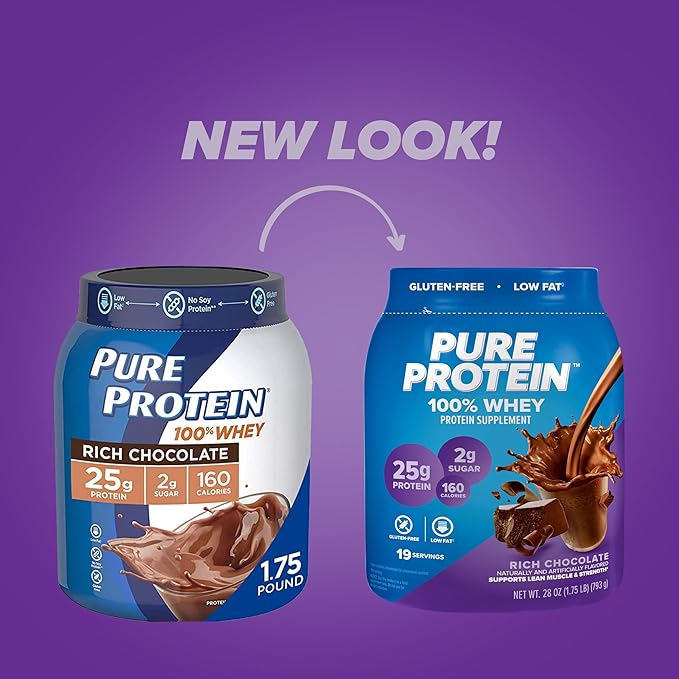 Pure Protein Whey Protein Powder 25g Protein 1.75lb + Protein Bars 20g Protein 12 Count Chocolate Peanut Butter