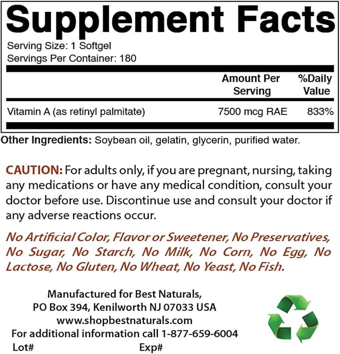 Best Naturals MK-7 Vitamin K2 100 mcg &amp Vitamin A 25000 IU
