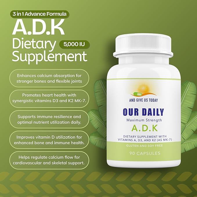 Daily Vites ADK Vitamin Supplement 5000 IU – 180 Capsules – High Potency Vitamin A D3 &amp K2-MK7 – Physician Formulated for Bone Heart &amp Immune Support – Non-GMO Gluten Free 6-Month Supply (