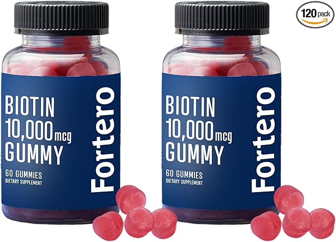 Fortero Biotin Vegan Gummies 10000mcg for Thicker Fuller Hair – Biotin Vitamin A &amp D Folic Acid – Support Healthy Hair Skin and Nail - Non-GMO – Gluten-Free – Gelatin Free (1 Pack)　 (2 Pack)