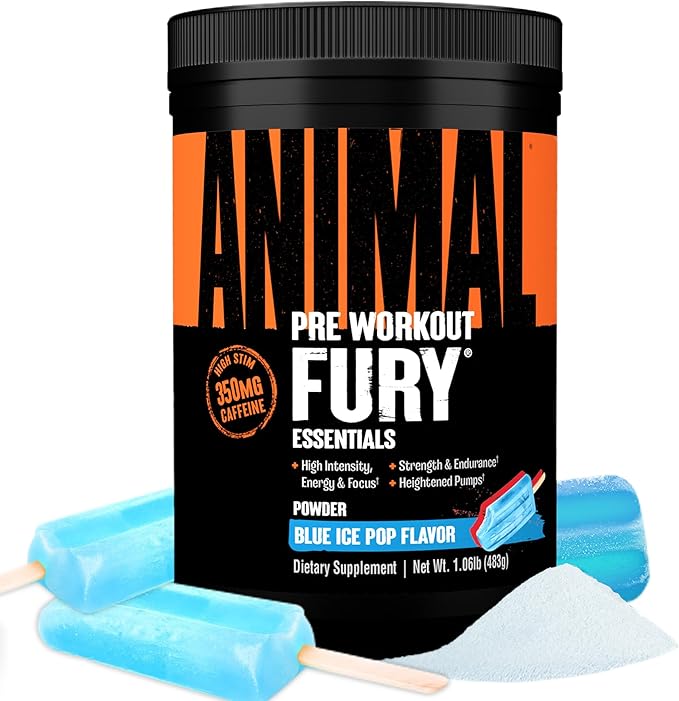 Animal Fury Pre Workout Powder – Blue Ice Pop 350mg Caffeine BCAA Amino Acids 2g Beta Alanine Citrulline &amp Tyrosine Energy Focus Strength Endurance Preworkout for Men &amp Women 30 Serv