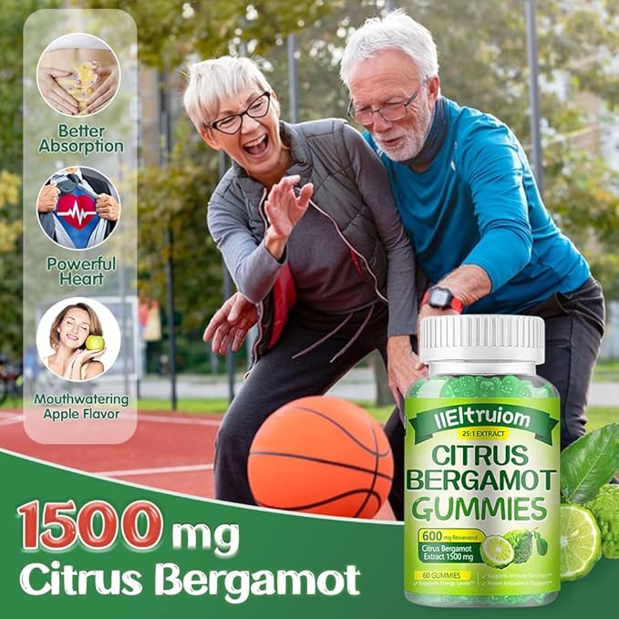 Citrus Bergamot 1500mg Citrus Bergamot Gummies for Healthy Cholesterol Bergamot Supplements 25:1 Extract from Italy Bergamot Resveratrol &amp Niacin - Gluten Free 120 Count