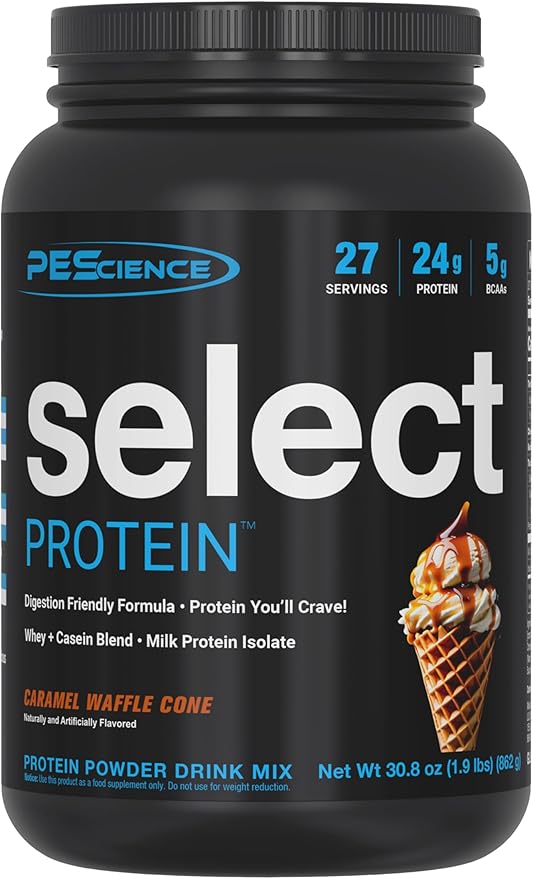 PEScience Select Protein Powder Whey and Casein Blend Clean Protein Powder for Women and Men Low Calorie Low Carb Keto Friendly Gluten Free Caramel Waffle Cone 27 Servings