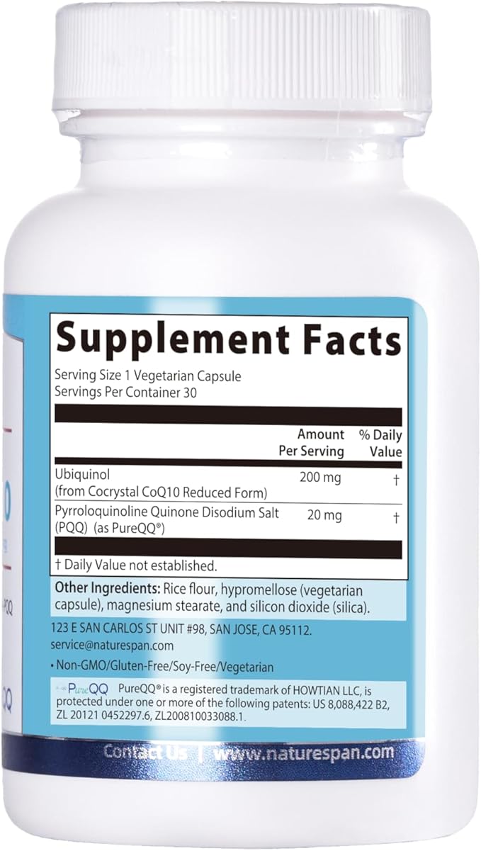 Super Coenzyme-200 mg UBIQUINOL CoQ10 with 20mg PQQProtects The Heart Mitochondria Generation Anti-Aging30 Caps
