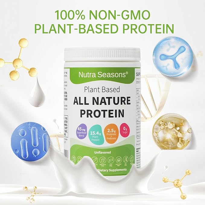 Nutra Seasons’ Plant Based All Nature Protein Powder with Mushroom Blend Superfood Blend Prebiotic &amp Probiotic Blend Vitamin B12 and Iodide Tasty and Great for Energy Gut Health Daily Vital