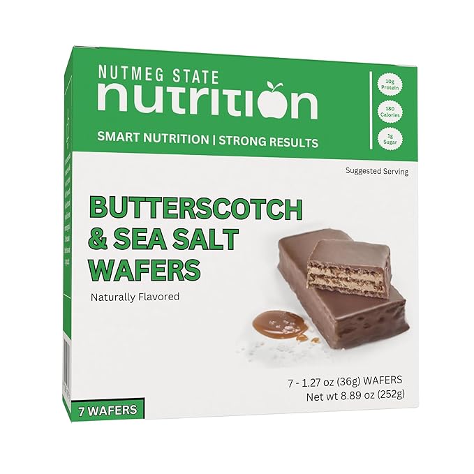 Nutmeg State Nutrition - High Protein Wafer Bars Protein Snack Bars Low Calories Low Sugar 7 Servings Per Box (1 Box (7 Servings) Butterscotch)