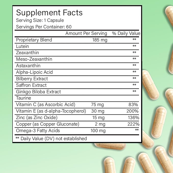 14-in-1 Advanced Eye Vitamin Supplement with Lutein Zeaxanthin Bilberry Extract &amp Zinc for Adults - Supports Vision Macula &amp Blue Light Protection - 60 Capsules (01)