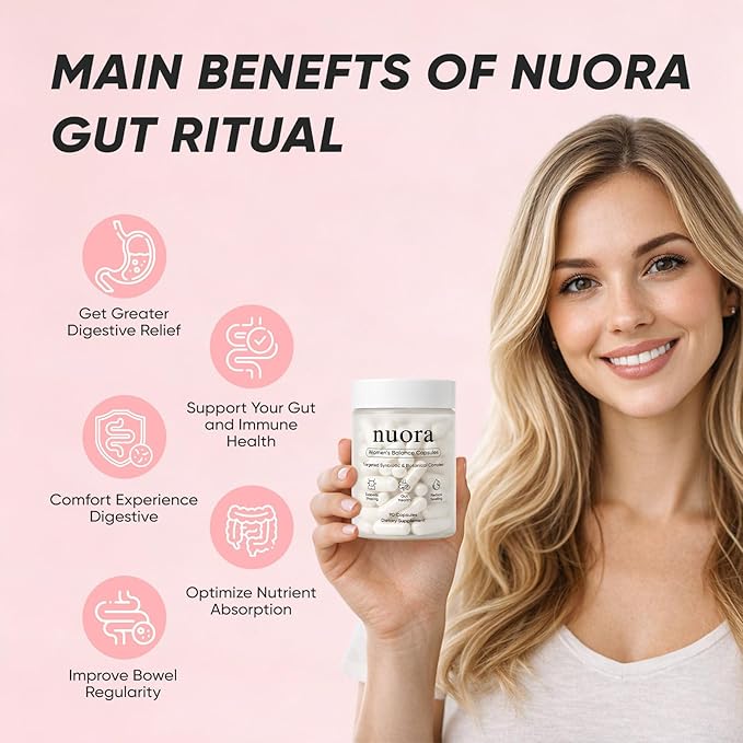 Nuora Gut Health Capsules Nuora Gut Biofilm Probiotic Ritual Promotes Metabolism &amp Gut Vegan Non-GMO for Women 90 Capsules (1)