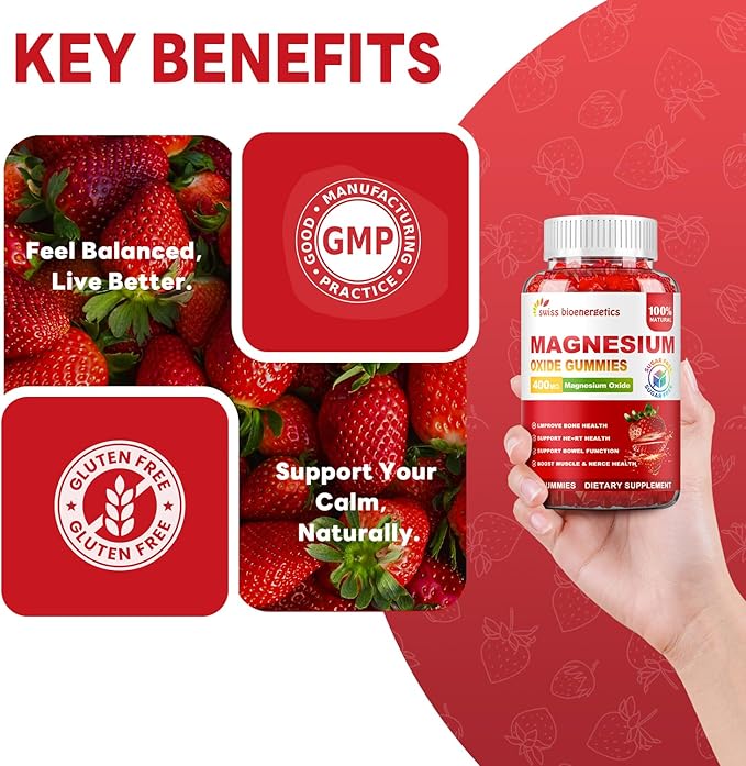Magnesium Oxide Gummies 400mg – Muscle Relaxation &amp Nerve Support for Adults and Kids – Magnesium Oxide with Stevia &amp Fruit Extract – Vegan Non-GMO Gluten-Free 120 Gummies