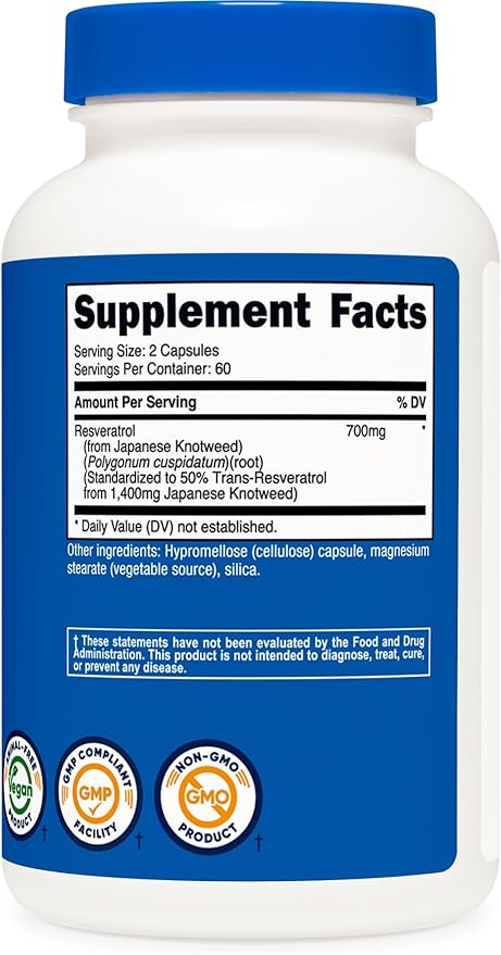 Nutricost Resveratrol 700mg 120 Capsules - Vegan Gluten Free Non-GMO