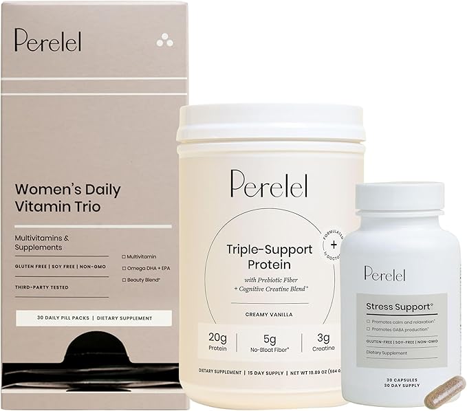 Perelel Womens Daily Vitamin Trio Stress Support &amp Triple-Support Protein