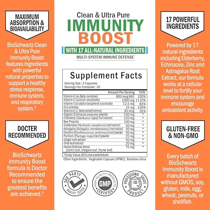 BioSchwartz Daily Fruits and Veggies Supplement for Women and Men (1 Month Supply) Plus 17 in 1 Immune Support Supplement with Antioxidants (1 Month Supply)
