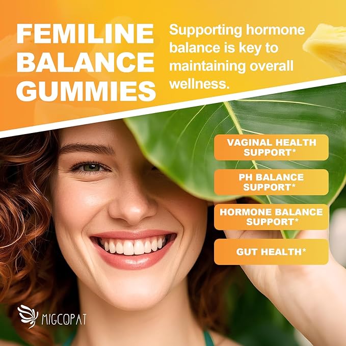 Premium Feminine Balance Gummies Women’s Health Probiotics - 100 Billion CFU Probiotics - Immune Support Gut Health Hormone Balance PH Balance Vitality Pineapple Flavor 60 Count