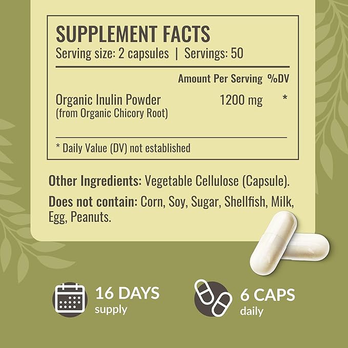 HERBAMAMA Inulin Powder Capsules 1200mg - Digestive Support &amp Gut Cleanse with Inulin Prebiotic Fiber - Vegan Non-GMO Chicory Root Powder Supplement (Pack of 2)