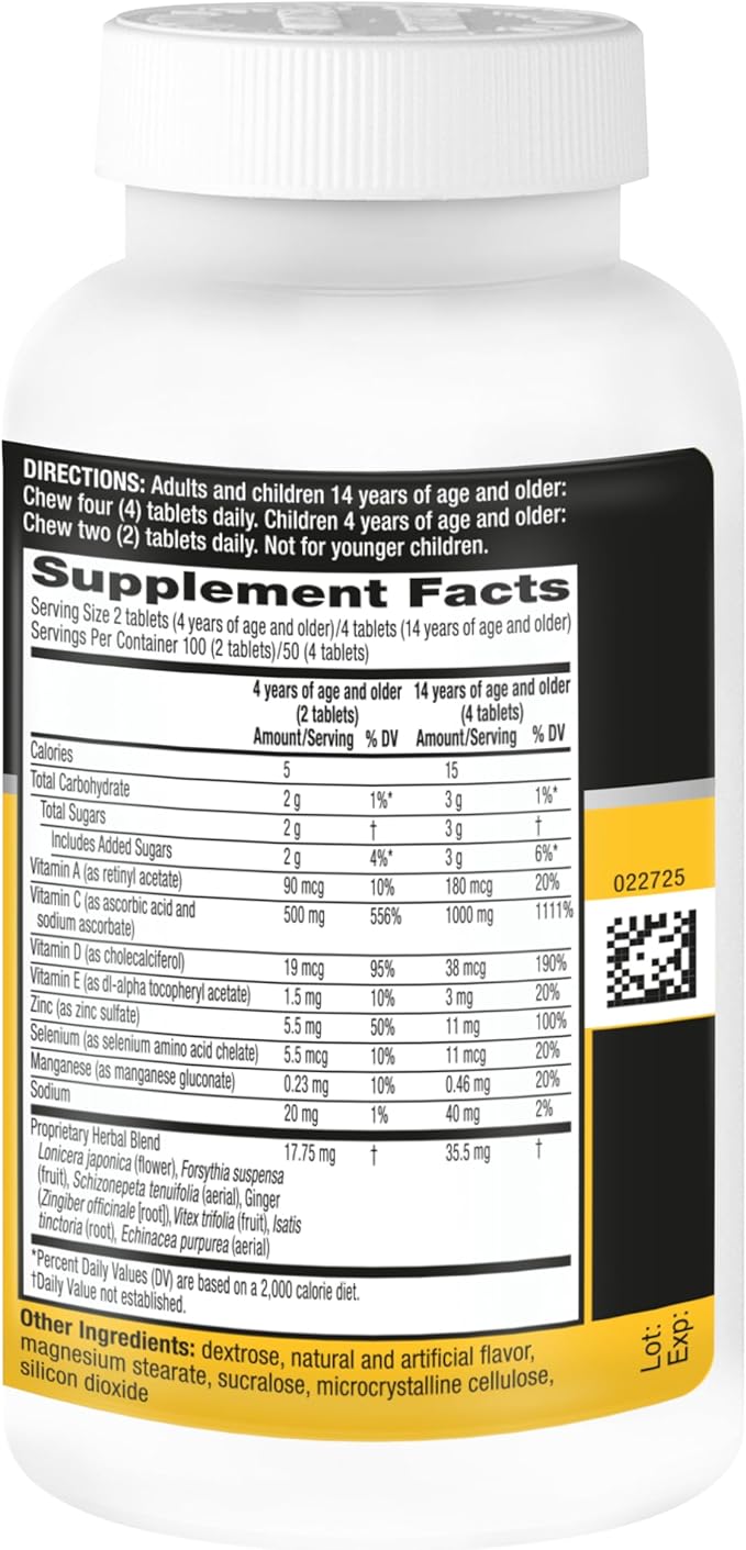 Airborne Citrus Chewable Tablets 200ct | Immune Support Supplement with 1000mg Vitamin C + Vitamins A D E ZincSelenium &amp Manganese | Herbal Blend | Gluten Free