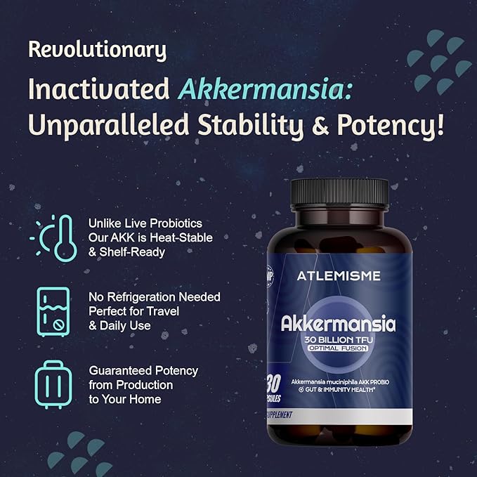 Akkermansia muciniphila 300 B TFU + Mulberry‑Leaf DNJ Extract + Chromium‑Enriched Yeast + Inulin Prebiotic – Vegan High‑Temp‑Stable Synbiotic for Health (30 Capsules)