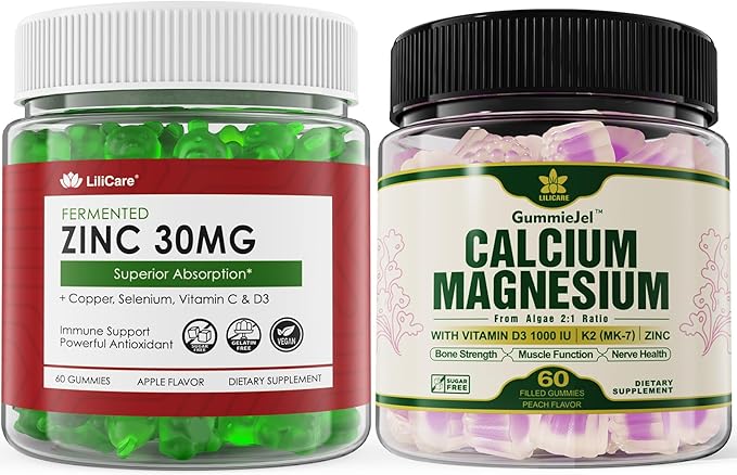 Sugar Free Zinc Gummies 2 Pack + Plant Based Calcium Supplement 1 Pack