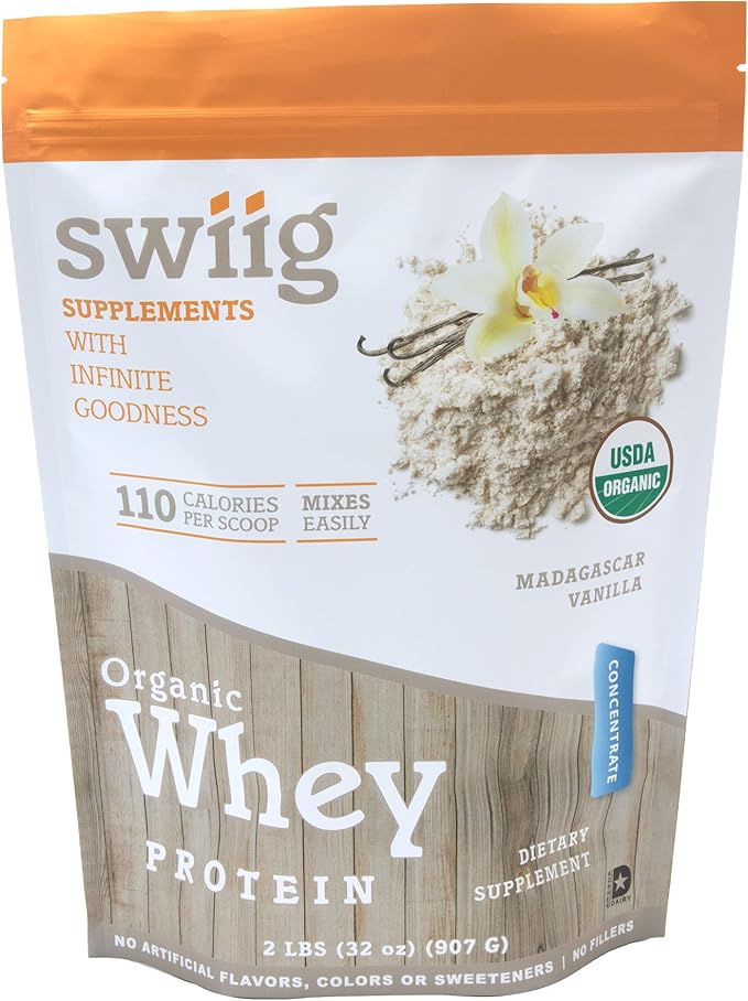 swiig Organic Whey Protein (Vanilla) Concentrate No Artificial Flavors Colors or Sweeteners No Fillers 2 lb Bag