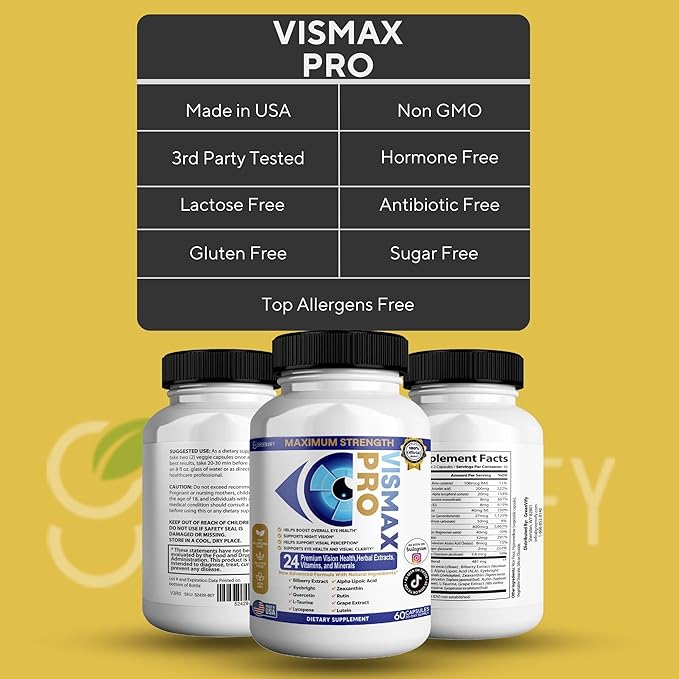 Vision Pro Max Eye Health Supplement 24 Premium Herbal Extracts Vitamins &amp Minerals 60 Capsules (3)