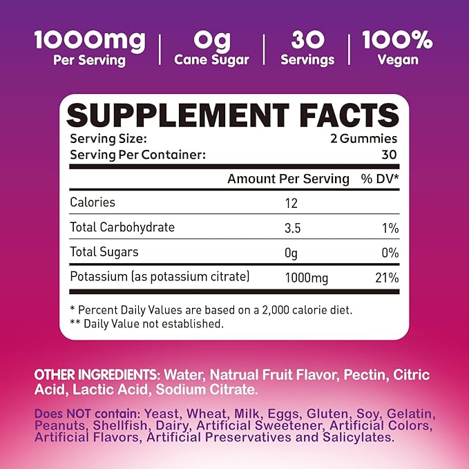 Potassium Citrate 1000mg Gummies Potassium Supplement for Adults Women &amp Men Support Leg Cramps &amp Muscle Health 120 Chewables