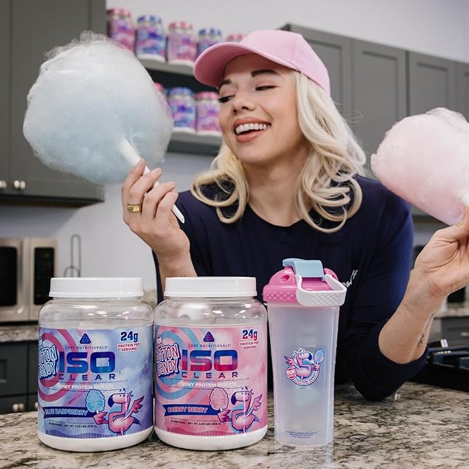 Core Nutritionals Iso Clear Whey Protein Isolate | Low Calorie Carb &amp Fat | Lactose Free &amp Easy to Digest | 24g Protein Zero Sugar | 2 Pound (Fun Sweets Cherry Berry)