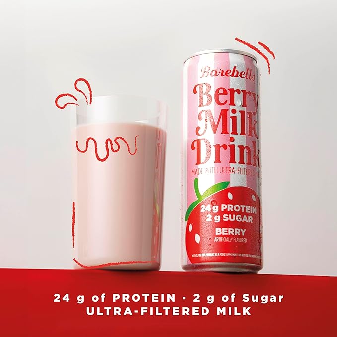 Barebells Berry Milk Drink – 24g Protein No Added Sugar High Protein Berry Shake Ultra-Filtered Milk Fruity &amp Creamy – 11.2 fl oz (330ml) 12 Count