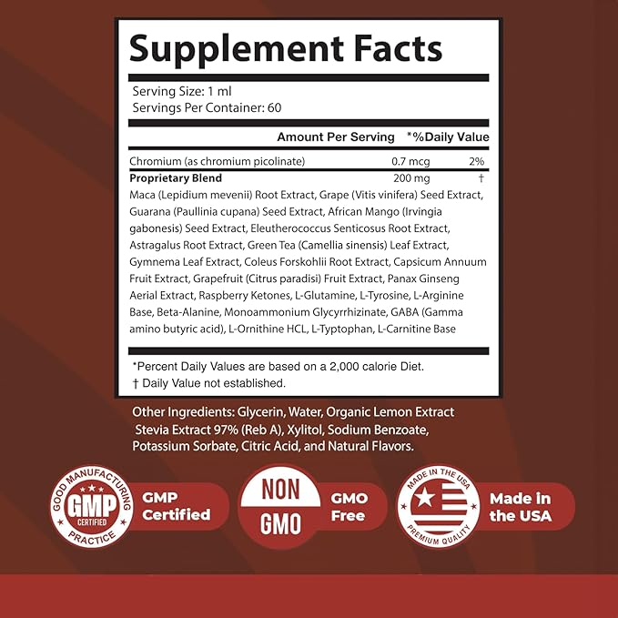 Choco Burn – Daily Liquid Botanical Supplement with Chromium Maca Root Grape Seed &amp 20+ Plant Extracts – Non-GMO Stimulant-Free Formula – Made in USA 2 fl oz (60 mL) 60 Servings 3 Month Supp