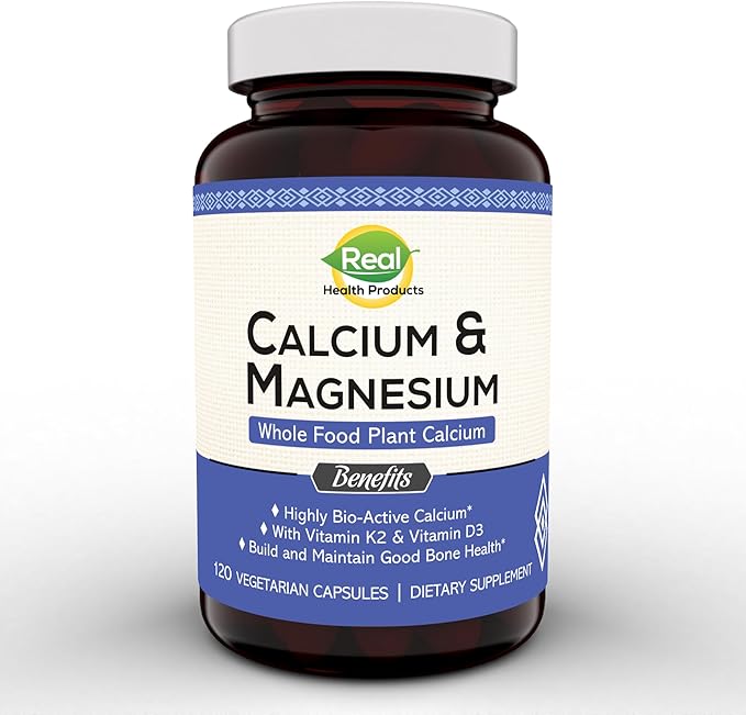 Plant Calcium &amp Magnesium Supplement with Boron Vitamin D3 &amp K2 MK-7 - Optimal Calcium-Magnesium Ratio for Bone Strength and Health Vegan Non-GMO Allergen-Free 120 Capsules