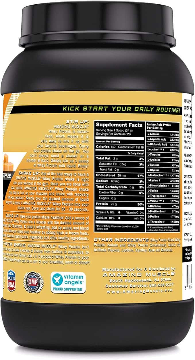 Amazing Muscle 100% Whey Protein Powder *Advanced Formula with Whey Protein Isolate as a Primary Ingredient Along with Ultra Filtered Whey Protein Concentrate (Vanilla Toffee 2 Lb)