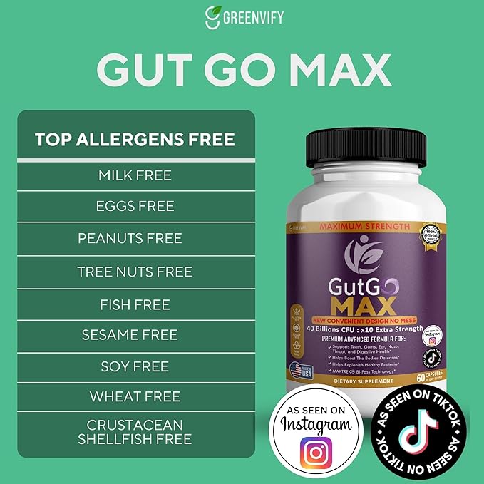 GutGo Max Probiotic Supplement 40 Billion CFU 60 Capsules Maximum Strength Gluten Free Sugar Free (5)